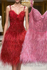 Cute Appliqued Top Short Homecoming Dresses with Feather