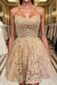 Cute Backless Short Golden Lace Prom Dress, Golden Lace Homecoming Dress, Short Golden Prom Dresses