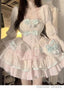 Cute Ball Gowns Square Neckline Pink Satin Short Birthday Dresses Birthday Outfits