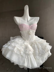Cute Ball Gown White Straps Homecoming Dress 18Th Birthday Outfits