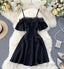 Cute Black Lace Short Dress A Line Off Shoulder Dress Homecoming Dresses