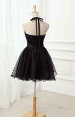 Cute Black Tulle Halter Short Homecoming Dresses, Black Prom Dresses