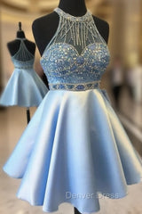 Cute Blue Short Prom Dresses, Blue Homecoming Dresses