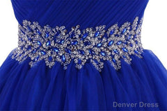 Cute Blue Sweetheart Tulle Cocktail Dress Homecoming Dress With Beading, Short Prom Dress