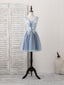 Cute Blue V Neck Tulle Lace Applique Short Prom Dress, Blue Homecoming Dresses