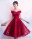 Cute Burgundy Homecoming Dress, Off Shoulder Bridesmaid Dresses