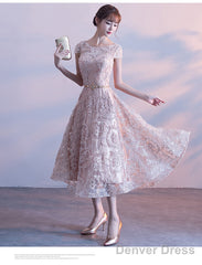 Cute Cap Sleeves Lace Tea Length Bridesmaid Dress, Lovely Bridesmaid Dress