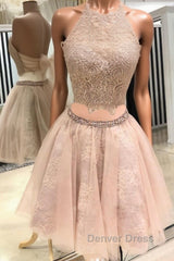 Cute champagne tulle lace short prom Dresses, homecoming Dresses