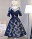 Cute Dark Blue Lace Short Prom Dress, Blue Homecoming Dresses