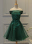 Cute Dark Green Off Shoulder Short Prom Dress, Tulle Homecoming Dresses