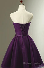 Cute Dark Purple Tulle Short Bridesmaid Dresses, Tulle Party Dresses, Short Formal Dresses