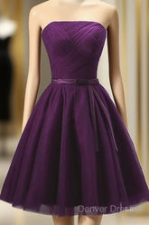 Cute Dark Purple Tulle Short Bridesmaid Dresses, Tulle Party Dresses, Short Formal Dresses
