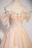 Cute Flowers Tulle Long Prom Dress, Off Shoulder Prom Dresses