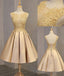 Cute Gold Lace Short Prom Dress, Cute Gold Homecoming Dresses