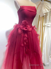 Cute Gradient Tulle Strapless A-Line Long Wedding Dress Evening Ball Gown