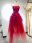 Cute Gradient Tulle Strapless A Line Long Wedding Dresses Prom Ball Gowns