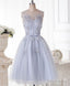 Cute Gray Round Neck Lace Tulle Short Prom Dress, Homecoming Dresses