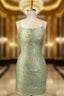 Cute Green Spaghetti straps Lace Up Sequined Homecoming Prom Dresses