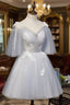 Cute Grey Tulle Straps Short Homecoming Dress Grey Prom Dress, Tulle Bridesmaid Dresses