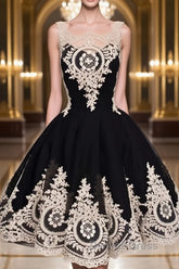 Cute Lace Applique Black Short Prom Dresses, Lace Applique Homecoming Dresses