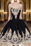 Cute Lace Applique Black Short Prom Dress, Lace Applique Homecoming Dresses