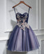 Cute Lace Tulle Short A Line Prom Dress,Purple Homecoming Dresses
