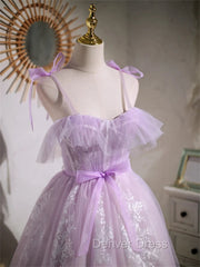 Cute Lavender Tulle Short Prom Dresses, Lavender Homecoming Dresses 2026