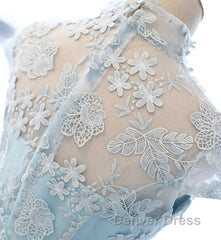 Cute Light Blue Tulle With Lace Party Dresses , Beautiful Short Classical Formal Dresses