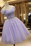 Cute Light Purple Beaded Tulle Homecoming Dresses, Short Prom Dresses Formal Dresses