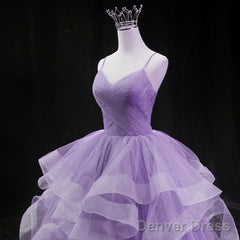 Cute Light Purple Tulle Long Layers Straps Party Dress, Sweet 16 Formal Gown