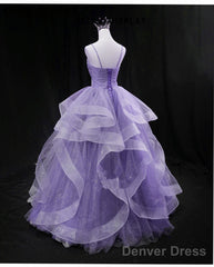 Cute Light Purple Tulle Long Layers Straps Party Dress, Sweet 16 Formal Gown