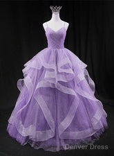 Cute Light Purple Tulle Long Layers Straps Party Dress, Sweet 16 Formal Gown