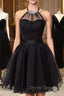Cute Little Black Short Homecoming Dress Halter Short Prom Dresses