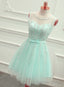 Cute Mint Green Tulle Short Party Dress With Lace Applique, Homecoming Dress
