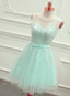 Cute Mint Green Tulle Short Prom Dress With Lace Applique, Homecoming Dresses