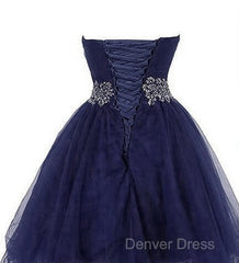 Cute Navy Blue Sweetheart Beaded Homecoming Dresses, Short Prom Dresses