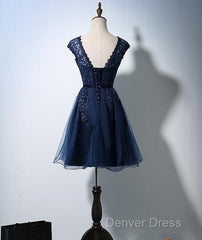 Cute Navy Blue Tulle And Lace Homecoming Dresses , Lovely Party Dresses