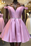 Cute Off Shoulder Pink Satin Short Prom Dress, Off the Shoulder Pink Homecoming Dress, Pink Prom Graduation Prom Dresses
