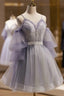 Cute Off Shoulder Tulle And Lace Straps Homecoming Dress, Short Prom Dresses