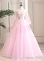 Cute Pink Ball Gowns Sweet 16 Dress With Flowers, Pink Tulle Long Prom Dresses