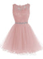 Cute Pink Handmade Tulle Beaded Prom Dress, Pink Homecoming Dresses