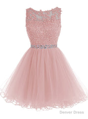 Cute Pink Handmade Tulle Beaded Party Dress, Pink Homecoming Dress