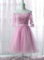Cute Pink Knee Length Short Sleeves Party Dresses, Tulle Prom Dresses