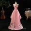 Cute Pink Off Shoulder High Low Tulle with Lace Prom Dress, Pink Homecoming Dresses