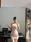 Cute Pink Spaghetti Strap Herringbone Satin Fitted Homecoming Dresses