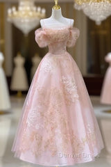 Cute Pink Tulle Lace Short A-Line Prom Dresses