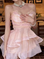 Cute Puffy Pink V Neck Mini Birthday Dresses Homecoming Dresses