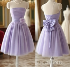 Cute Purple Strapless Pleat Short Homecoming Dresses Wedding Party Dresses