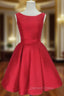 Cute Red Satin Scoop Sleeveless Short Prom Dress, Red Homecoming Dresses