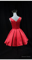 Cute Red Satin Short Party Dress Prom Dress, Red Round Neckline Homecoming Dress
